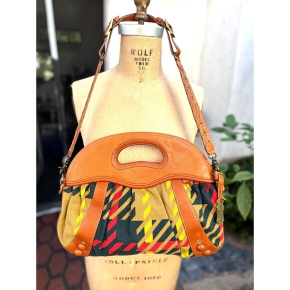 Paule Marrot Editions Hayden Harnet Leather & Canvas Multi Color Top Handle Bag - Picture 14 of 15